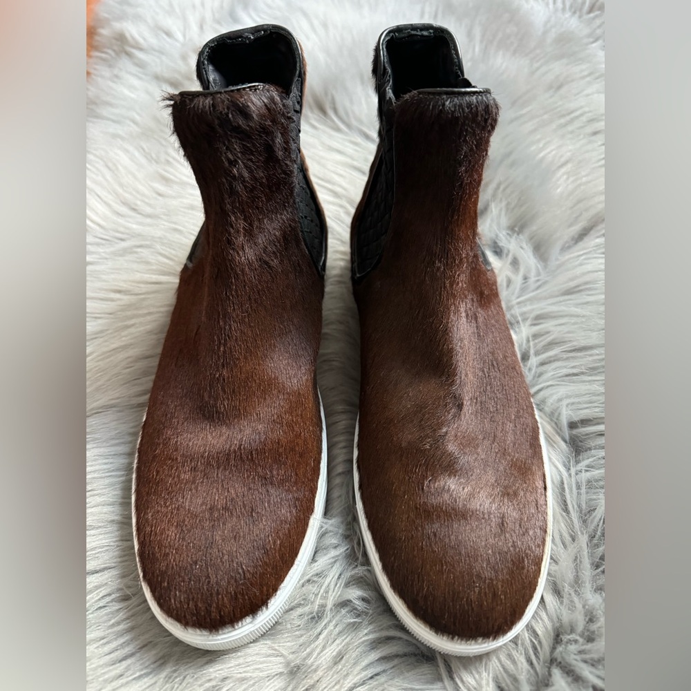 Moncler Boots Shoes Brown Horsehair Winter Snow Logo Women's 38 8